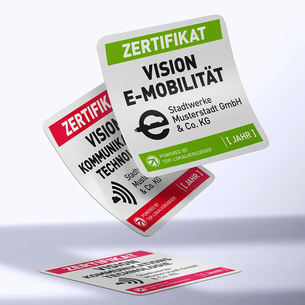 Bild zeigt offizielle Urkunden für Leistungen in E-Mobilität und digitaler Infrastruktur.